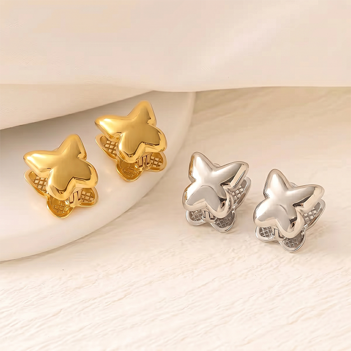 Chunky 3D Butterfly Huggie Hoop Earrings For Women, 18K Gold Plated Stainless Steel Puffy Animal Insect Earrings, Cute Minimalist Jewelry Gift