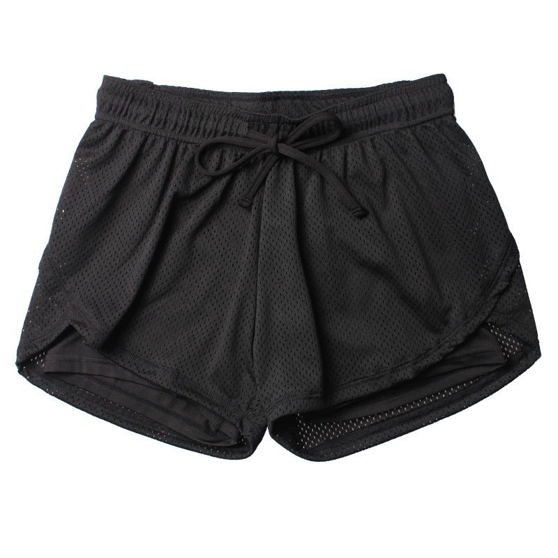 Summer Fake Two-Piece Women's Sports Shorts Mesh Double-Layer Drawstring Yoga Fitness Running Training Sports Shorts