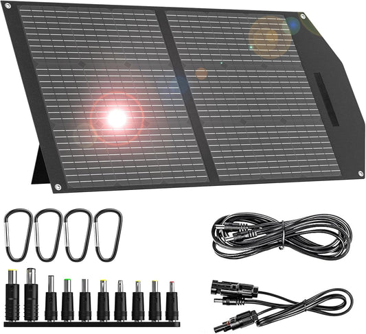Portable Solar Panel  Watt Foldable Solar Panel Charger For Power Station, USB DC Devices 18V Output10 Connectors  High Efficiency IP68 Waterproof For Camping Outdoor RV Cloudy