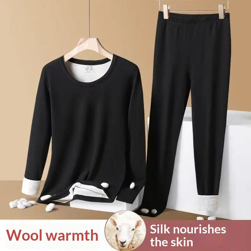 New AutumnWinter Plush Silk Thermal Underwear Set For Women