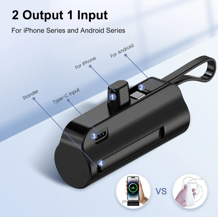 Mini Portable Power Bank Capsule Fast Charging Pocket Size Emergency Battery