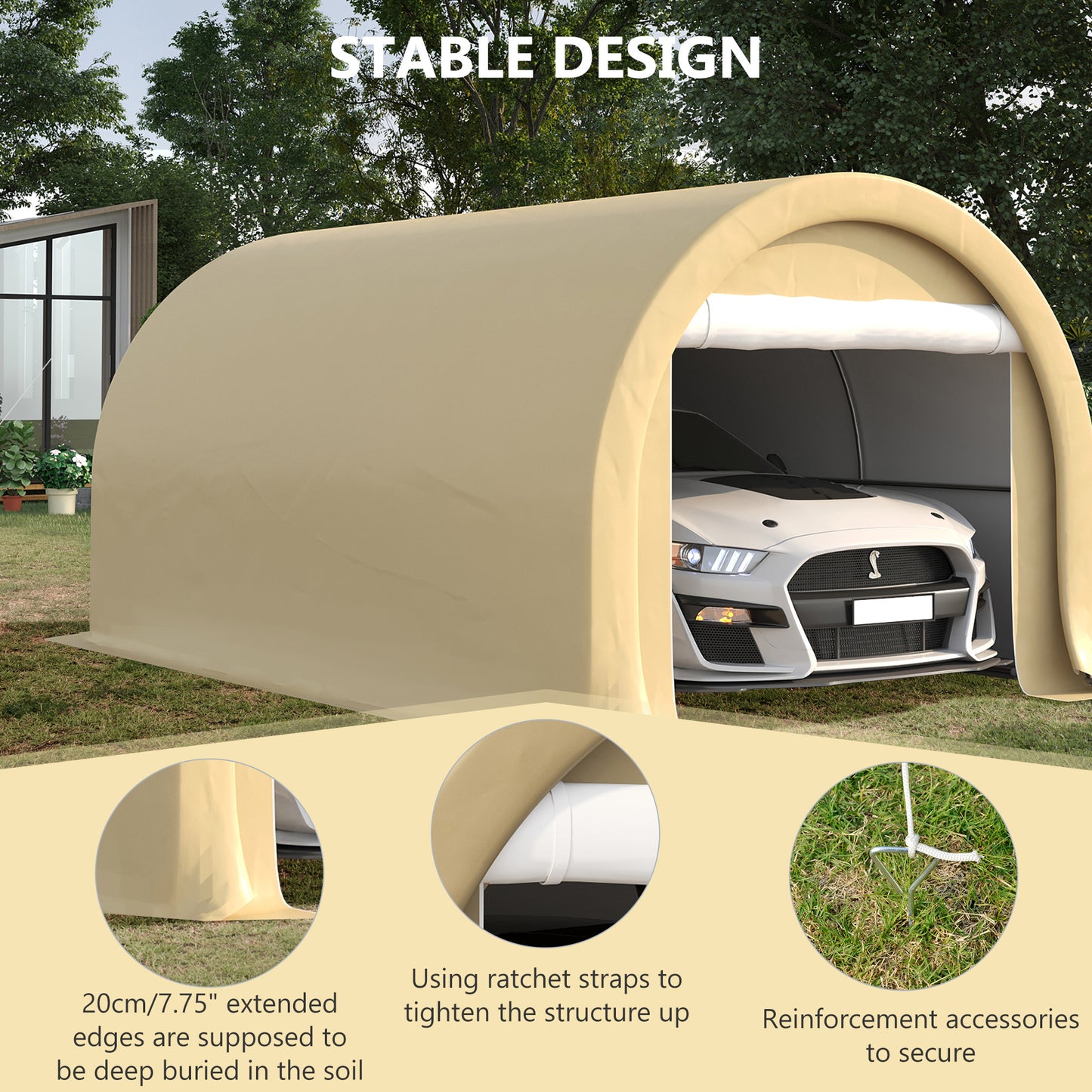 10 x 16 Carport, Heavy Duty Portable Garage Storage Tent with Large Zippered Door, Anti-UV PE Canopy Cover for Car, Truck, Boat, Motorcycle, Bike, Garden Tools, Outdoor Work, Beige