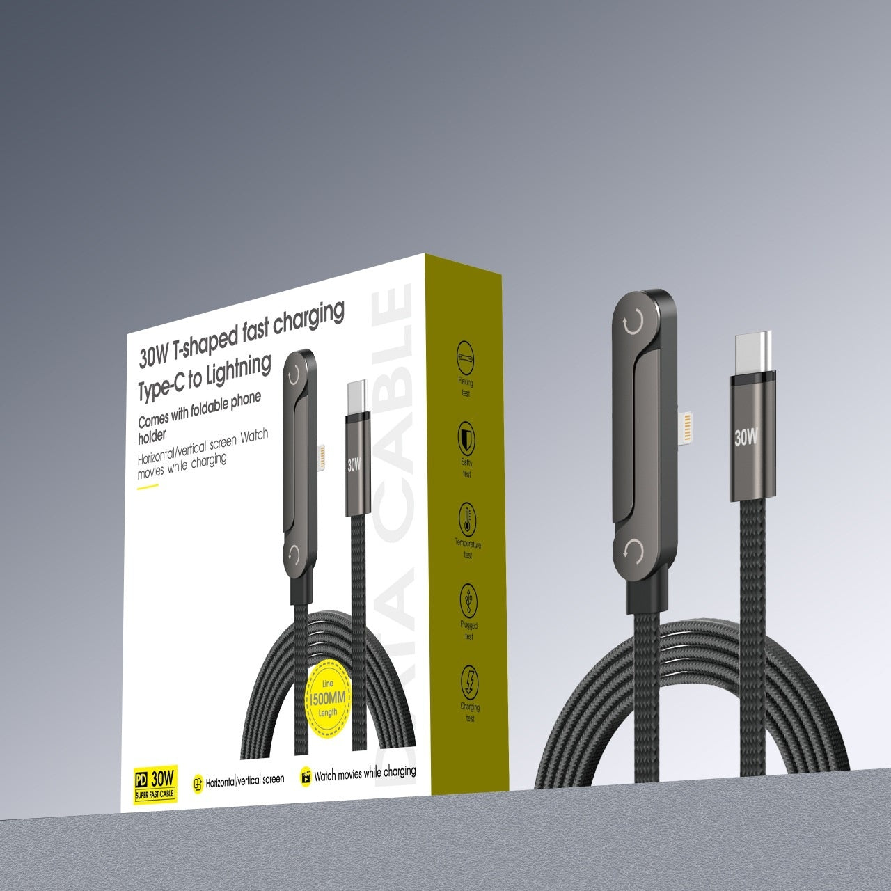 240W Foldable Stand Elbow Braided Charging Cable