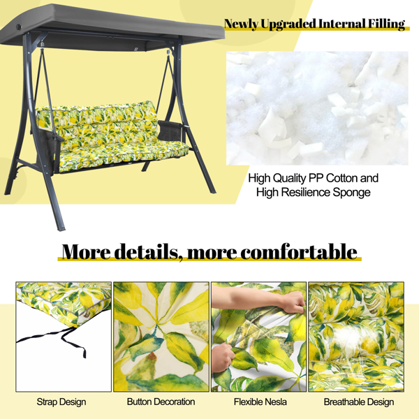 Outdoor Swing Cushions 63 Inch, Waterproof 4in Thick Porch Swing Cushion Replacement With Backrest And Ties, Comfortable 2-3 Seat Pation Swing Pad For Backyard, Garden, Lawn, Outdoor Furniture-Caisu