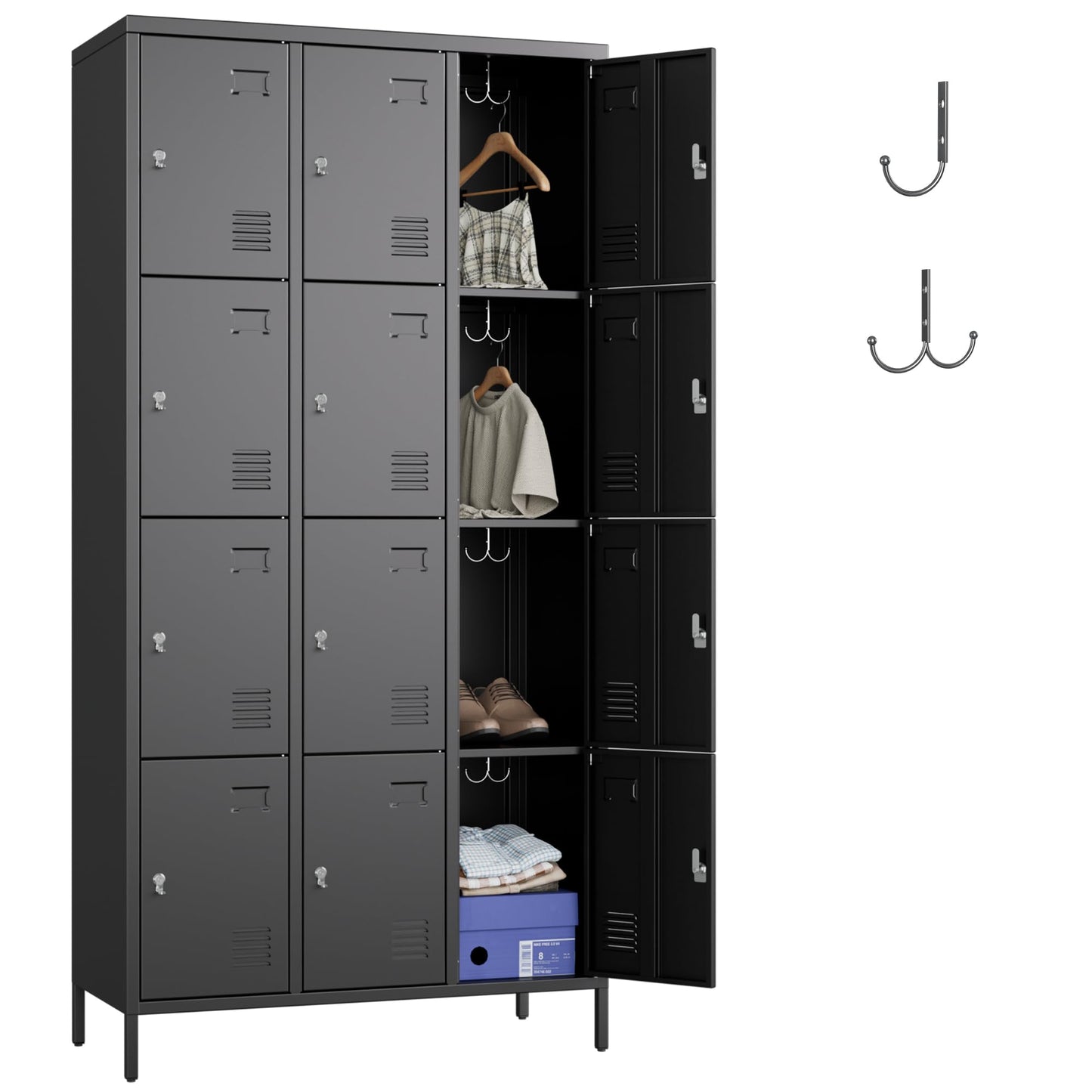 METAN Metal Locker For School Office Gym Bedroom, 12 Doors Black Steel Storage Locker Cabinet For Employees, Industrial Storage Locker, Assembly Required 12 Door-Black