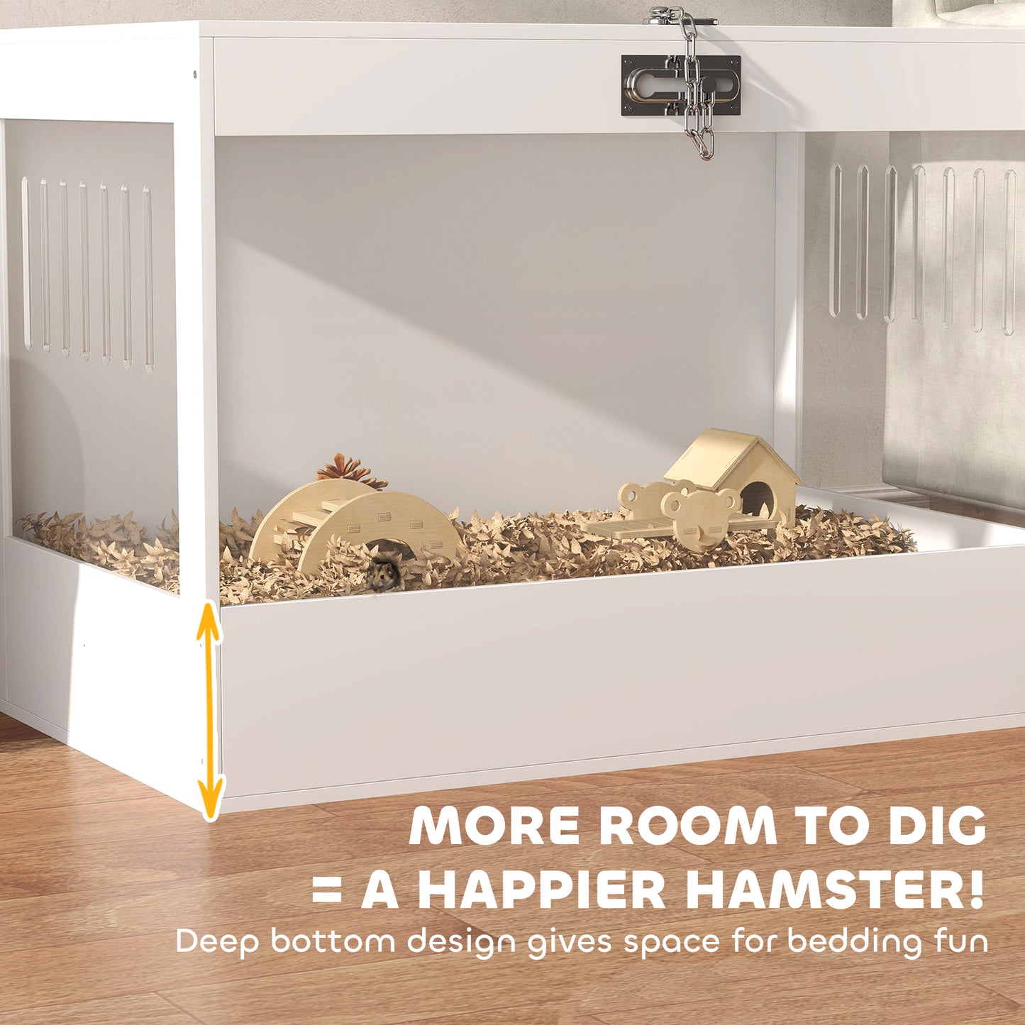 Hamster Cage with Openable Top & Lock, Hut, Transparent Acrylic Panels, Accessories, for Dwarf Hamster Gerbil, White