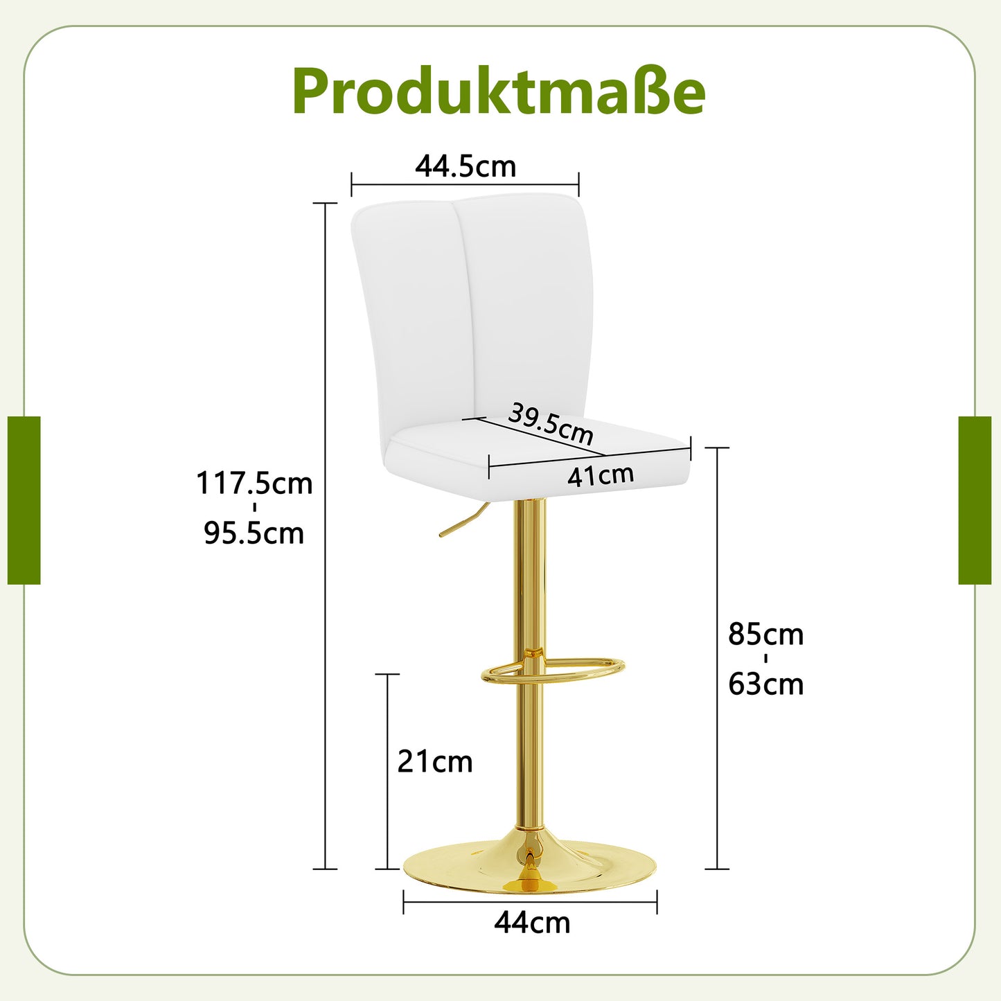 Height-adjustable Bar Stool In A Set Of 2, Can Be Rotated 360 . Luxurious Bar Stool In White And Gold Design Made Of Water-repellent PU Leather, Suitable For Kitchen Islands. Various Colors Available.