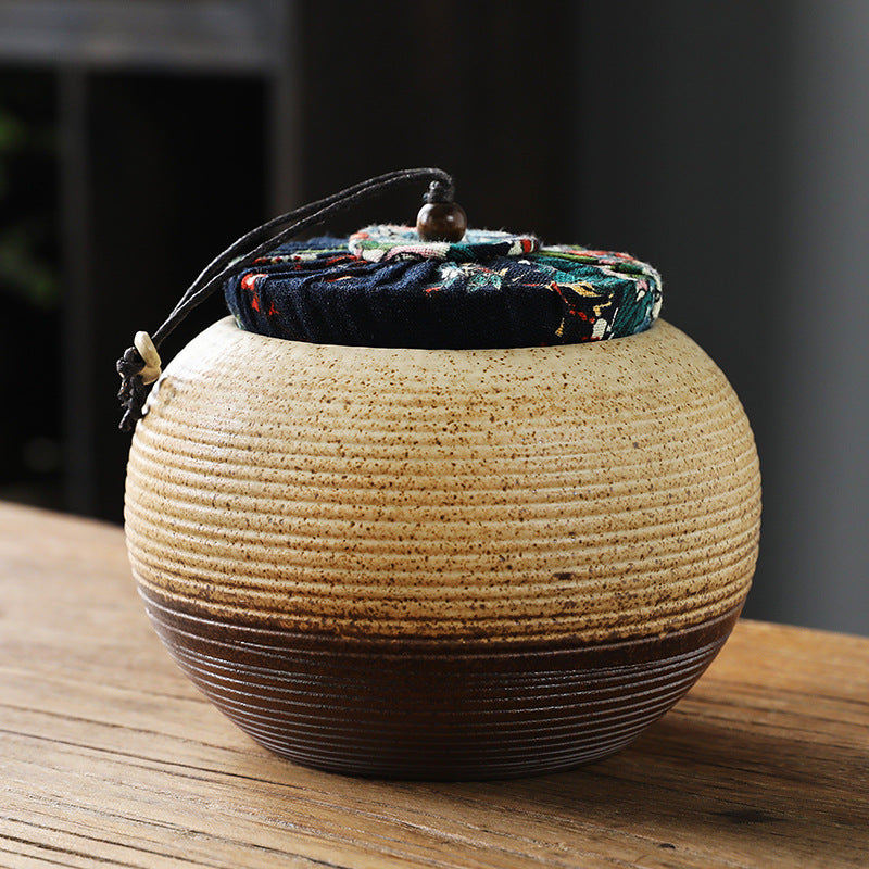 Coarse Pottery Tea Caddy Airtight Container Ceramic Puer Tea Canister