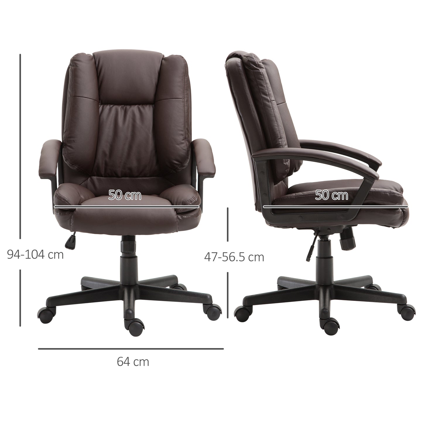 Office Chair, Computer Desk Chair, PU Leather Mid Back Executive Chair With Adjustable Height And Swivel Rolling Wheels For Home Study, Brown