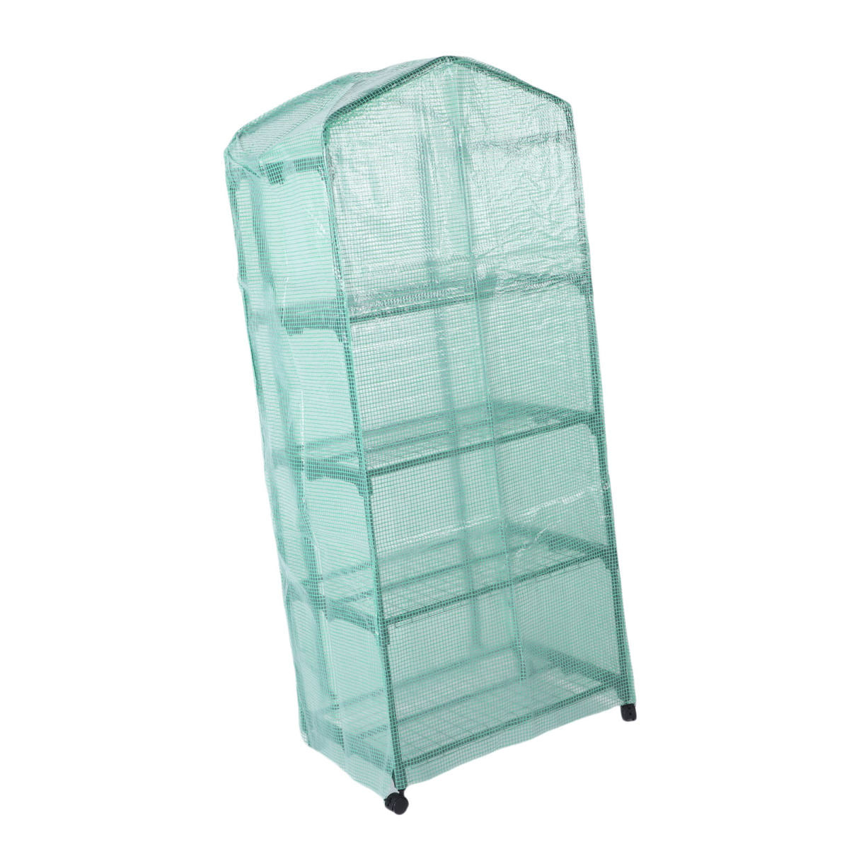 Greenhouse With PE Cover 360° Rotating Wheels Zippered Door Frost Proof 4 Tier Small Plants Green House For Indoor Outdoor Green