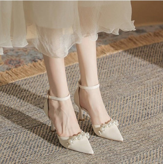 Chuyu Season 2026 Spring & Summer New Pointed Toe Flats & High Heels, Versatile Stiletto Heel Closed Toe Sandals With Metal Belt Buckle For Women