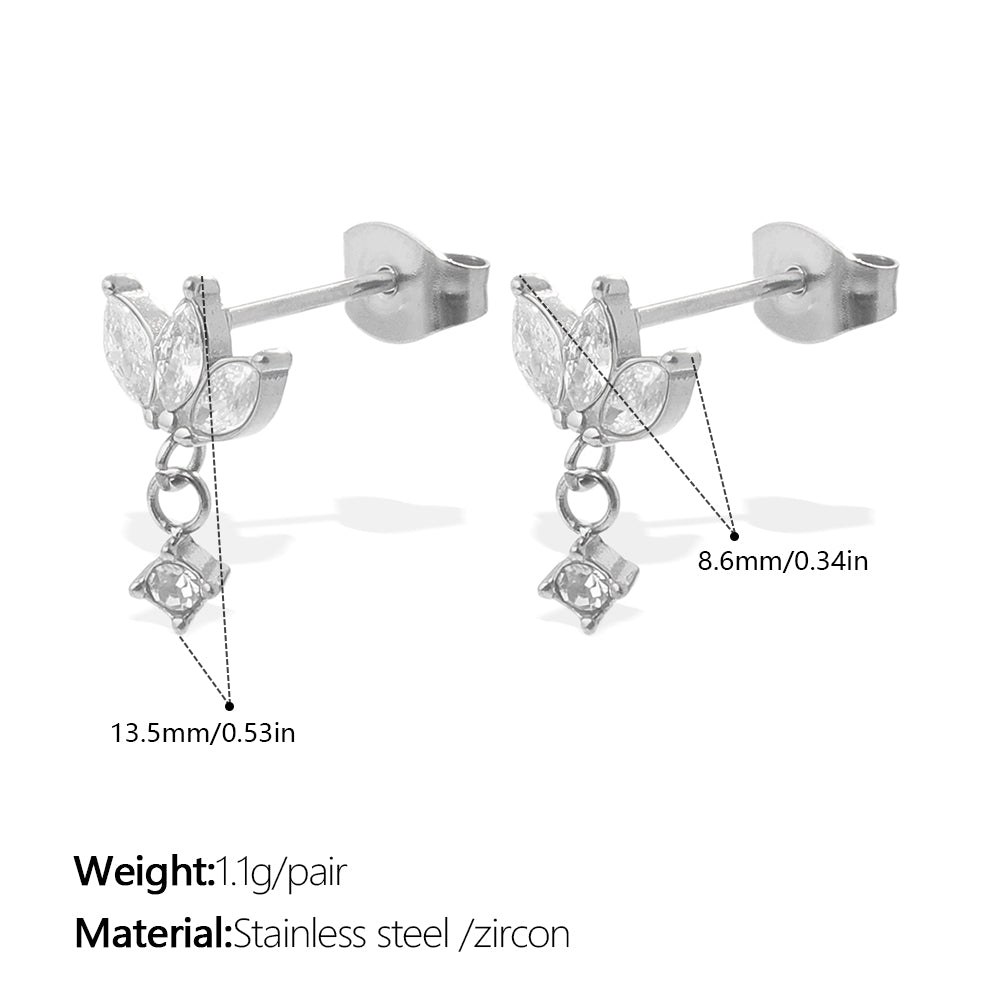 New Fashion Luxury Design Zircon Inlaid Pendant Earrings, Stainless Steel, Korean & Japanese Style Chain Tassel Ear Jewelry