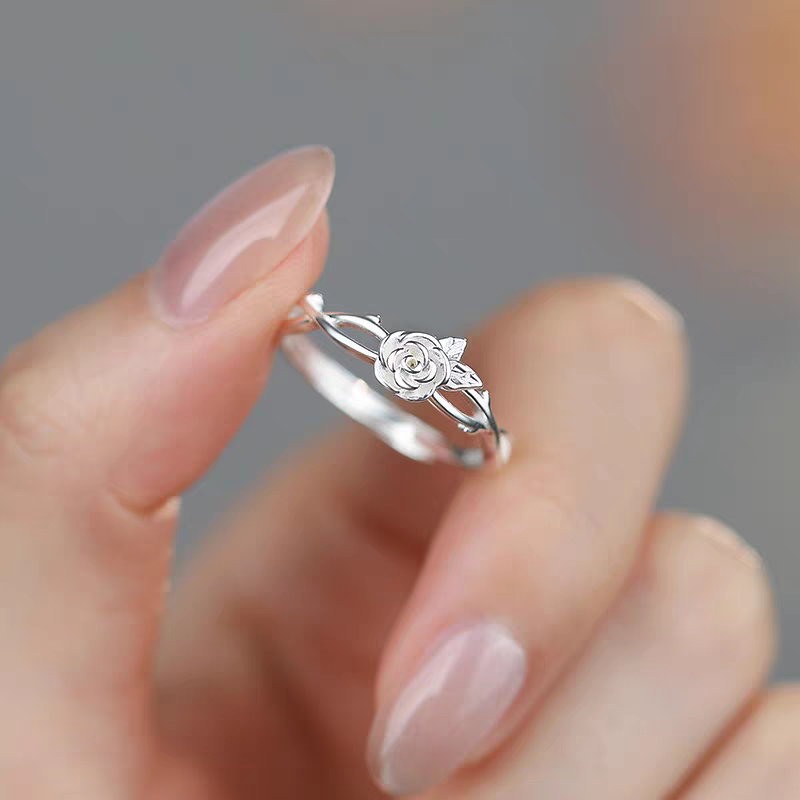 1pc 999 Sterling Silver Rose Open Ring, Delicate Style, Perfect For Daily Wear And Valentine's Gift