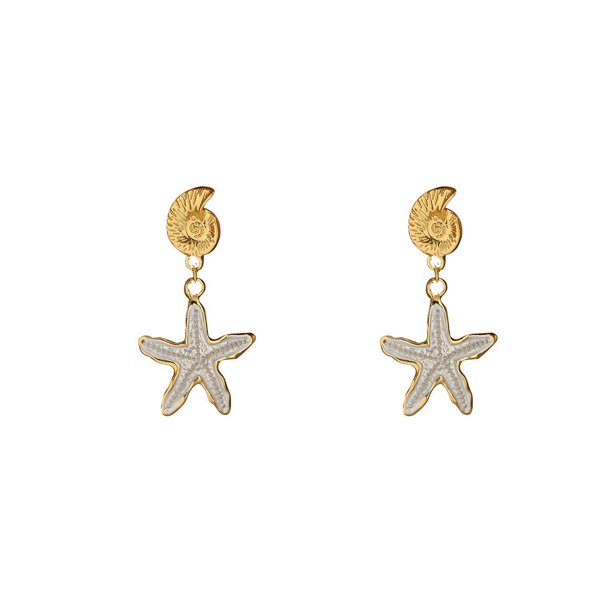 European American Cross-border Women Earrings, Geometric Oil Drip Starfish & Shell Stud Earrings, Premium Texture Versatile Ocean Style Daily Ear Accessories