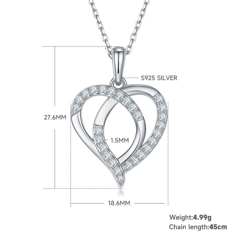 4.9g S925 Sterling Silver Moissanite Heart Necklace 45cm  27 Stone Intertwined Hearts Pendant With GRA Certificate, Platinum Plated Jewelry Gift Box Set For Women