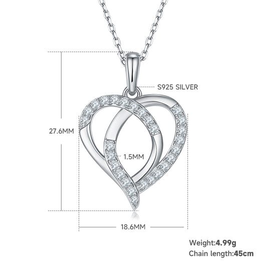 4.9g S925 Sterling Silver Moissanite Heart Necklace 45cm  27 Stone Intertwined Hearts Pendant With GRA Certificate, Platinum Plated Jewelry Gift Box Set For Women