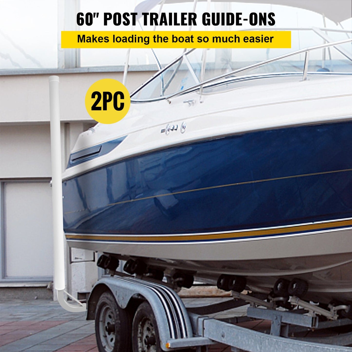 Boat Trailer Guide-on, 60\", 2PCS Steel Trailer Post Guide Ons, With White PVC Tube Covers, Complete Mounting Accessories Included, For Ski Boat, Fishing Boat Or Sailboat Trailer