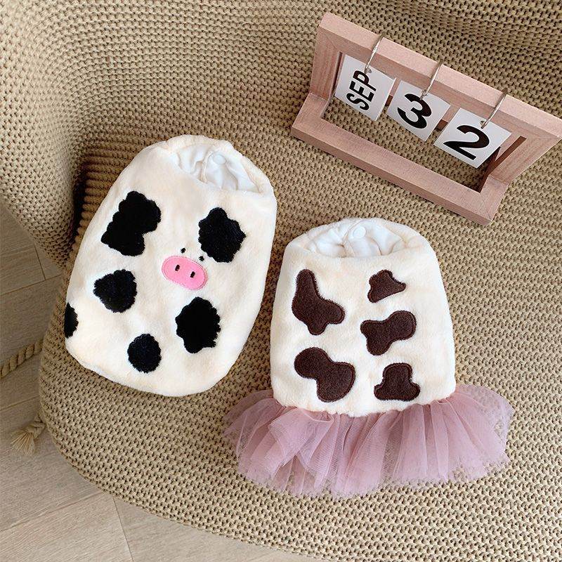 Pet Dog Clothes Autumn Outfit Cute Cow-print Vest Cotton-padded Coat