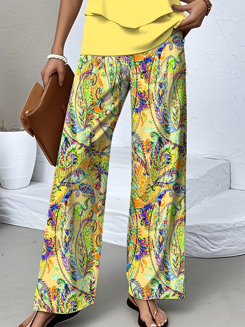 Digital-print Fashion Wide-leg Casual Pants For Island Vibes