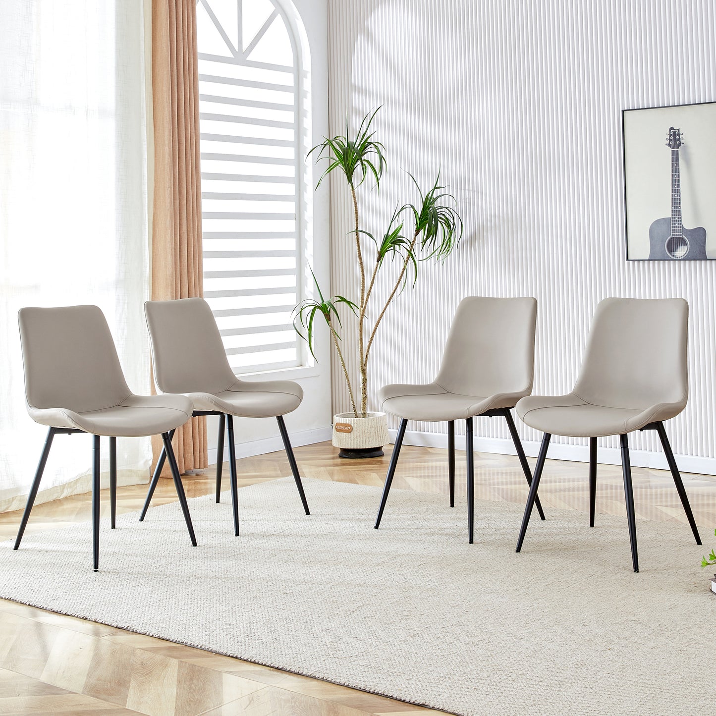 4-piece Set Of Faux Leather Dining Chairs Modern Design With Wide Seat, Backrest & Non-slip Metal Feet For Home Office