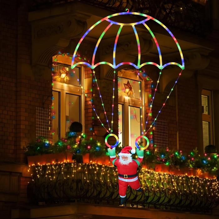 Santa Parachute Christmas Lights – 2.8 ft Outdoor Hanging Light, 8 Modes (Ships from USA)