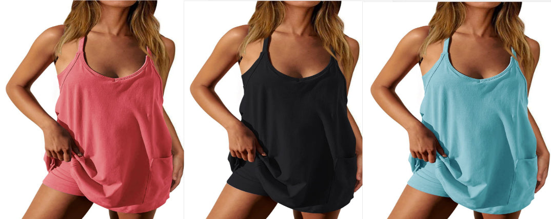 Women's Fashion Solid Color Pocket Vest Shorts Set