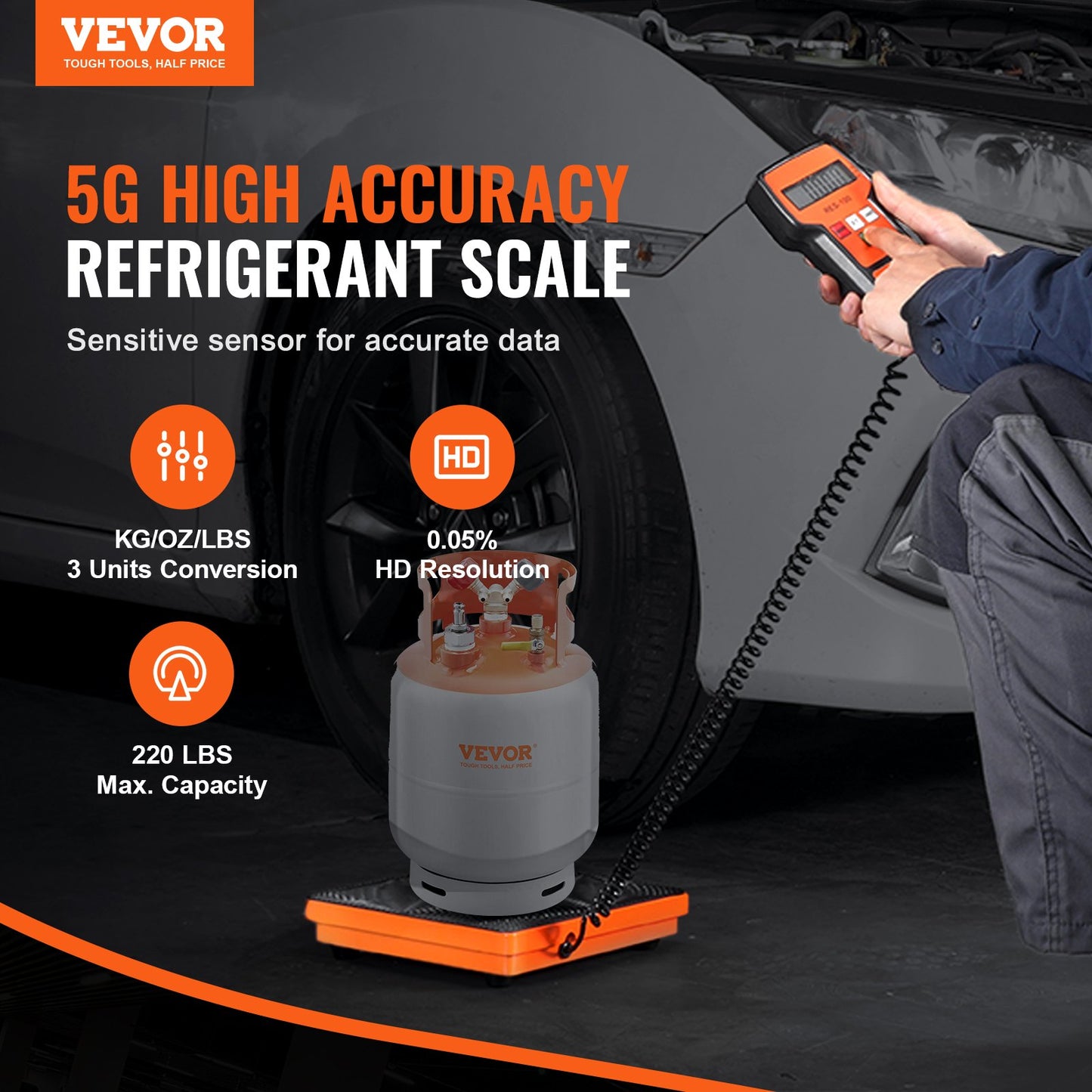 VEVOR Refrigerant Scale 220 LBS HAVC Charging Recovery Freon Scale, With Wired Remote Control, 5g High Precision Electronic Digital Recovery Weight Scale With Case And Dry Battery