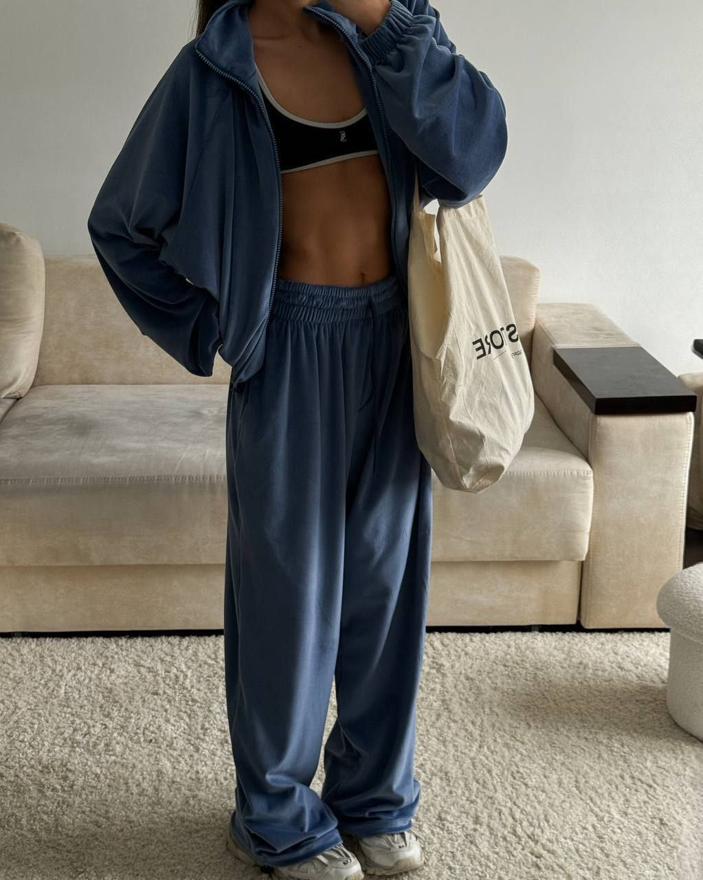 New Casual Womens Set Solid-color Long-sleeve Zip-up Cardigan And Sweatpantstwo-piece Set