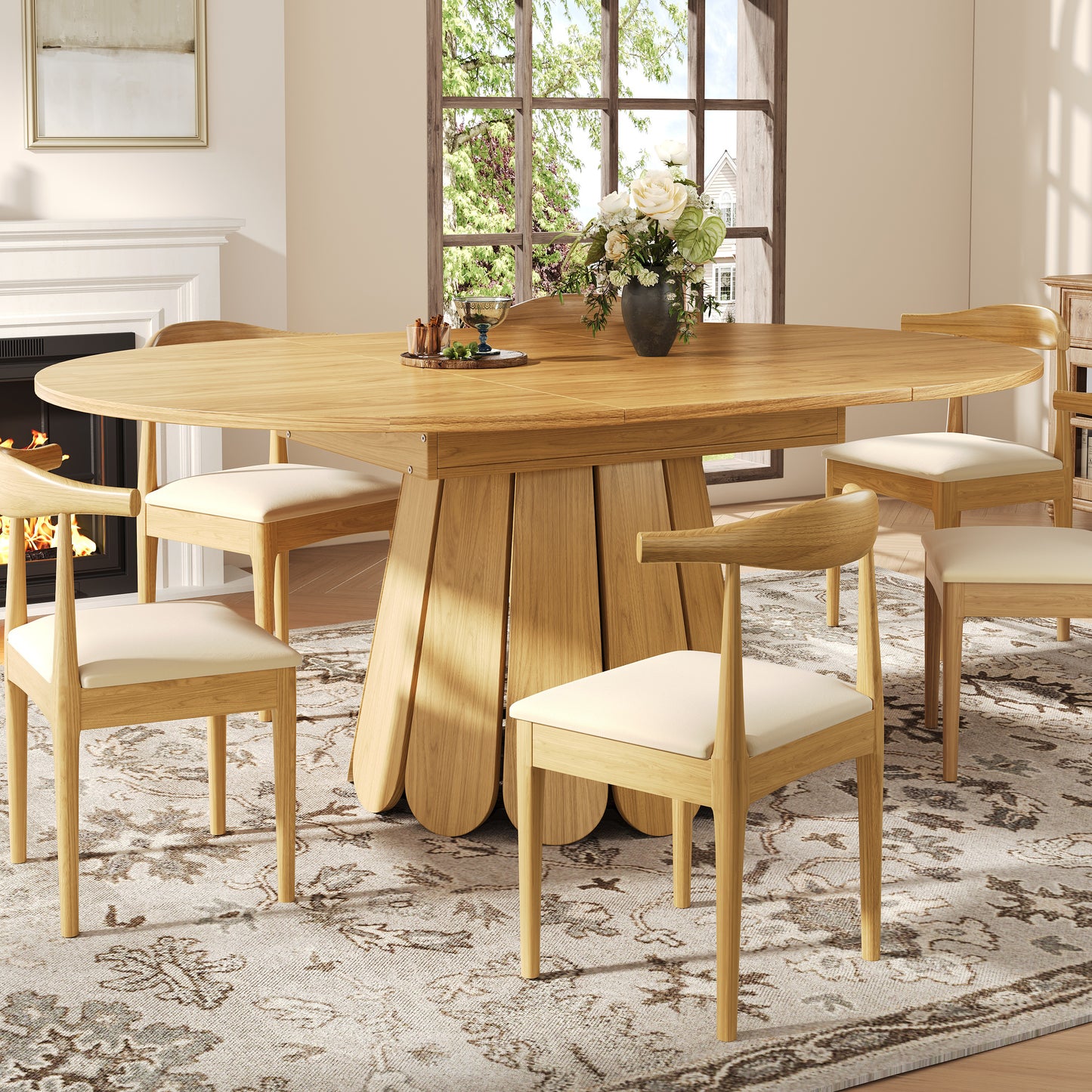 Extendable Dining Table, Dining Room Table, Kitchen Table, Balcony Table, Wooden Dining Table Round Dining Table, Extends To Oval, 118-158 Cm, Seats Up To 6 People, Natural Color