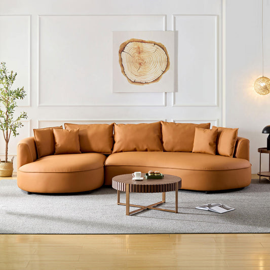 Modern Sectional curved Sofa Couch for Living Room,Upholstered 5-Seat Sofa Couch Eco-leather Couch Set for Apartment Office,Orange