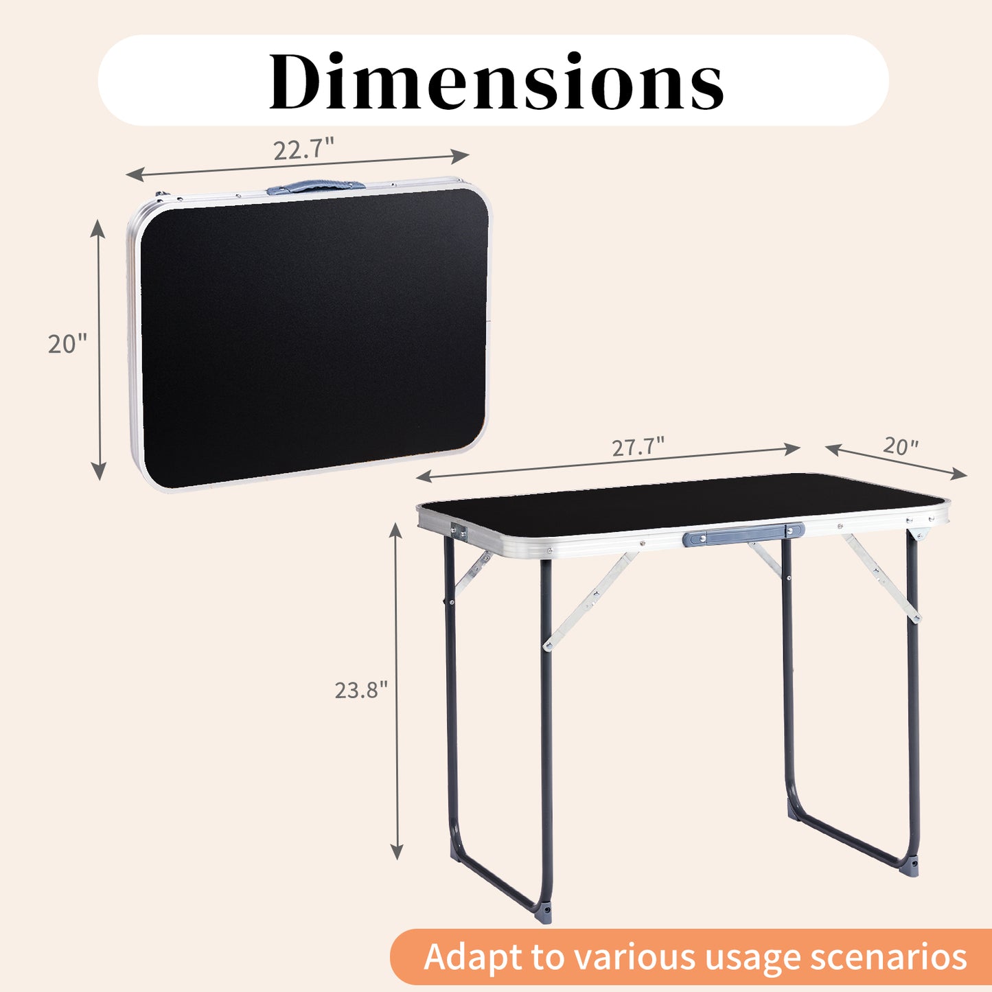 2.3ft  Portable Aluminum Folding Camping Table, Indoor Outdoor Lightweight Foldable Picnic Desk, 70-50cm Heavy Duty Small Fold Up Table