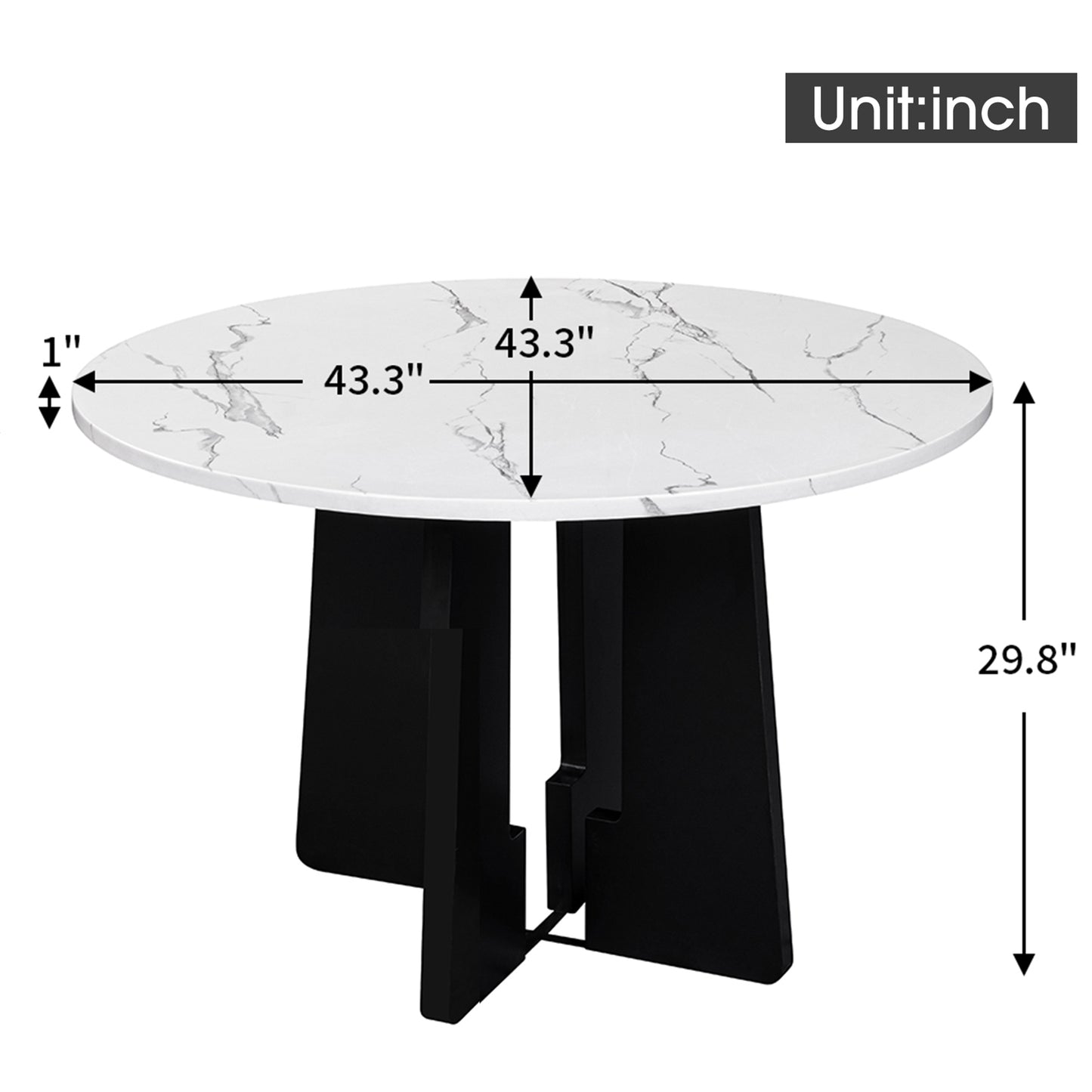 Round Dining Table For 4, 43-Inch Faux Marble Top, Mid-Century Modern Round Dining Table For Cafes, Restaurants, Bars, Home Offices And Conference Rooms  White