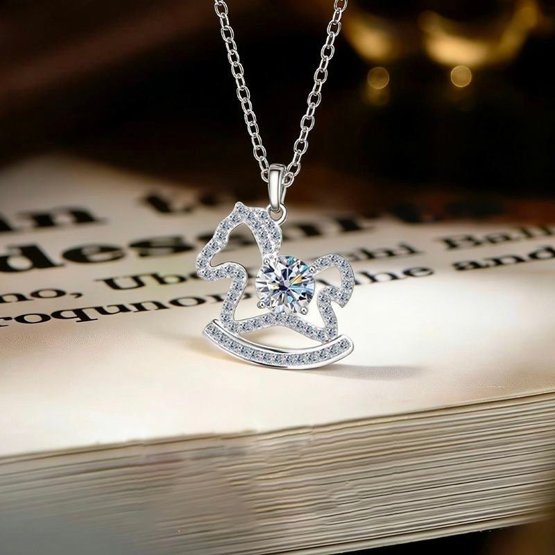 1pcs 999 Sterling Silver Hollow Rocking Horse Necklace, Dainty Trendy Style, Ideal For Birthday & Holiday Gifts