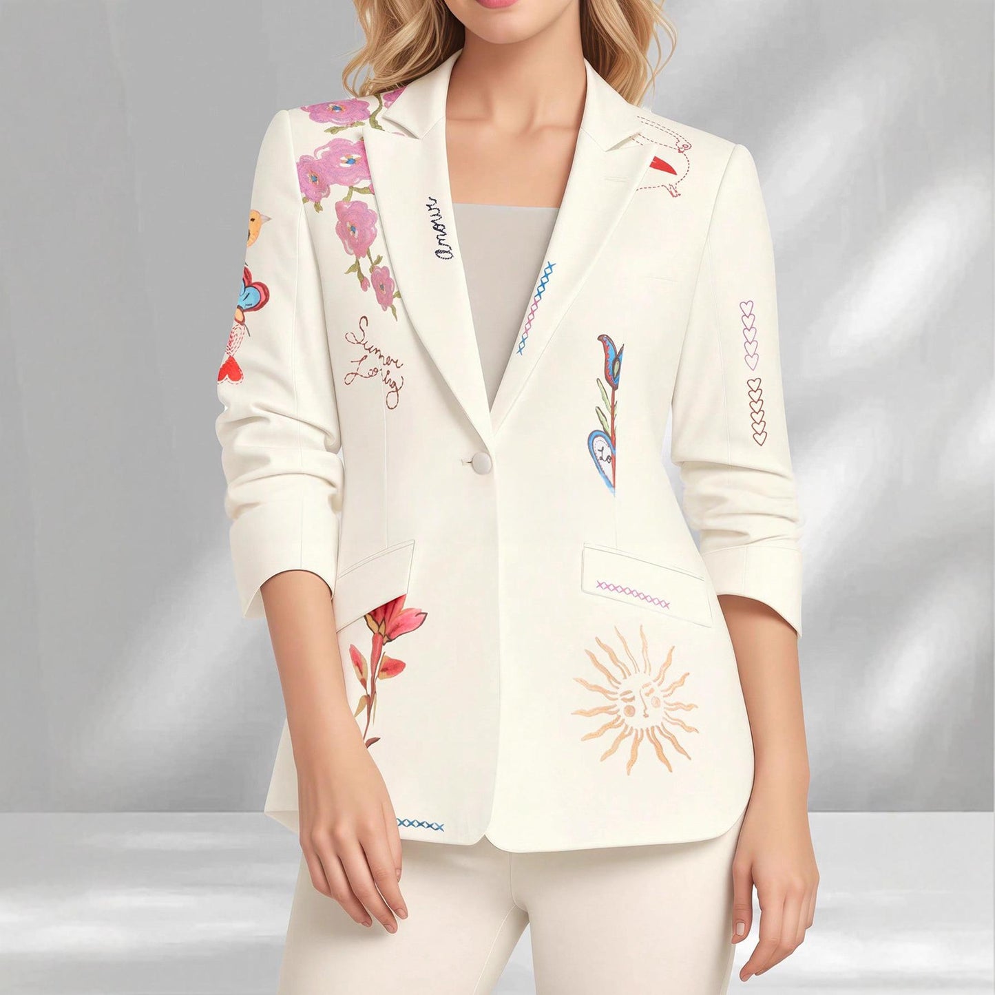 New Stylish Womens Tailored Blazer With A Lapel Western-style Long Sleeves