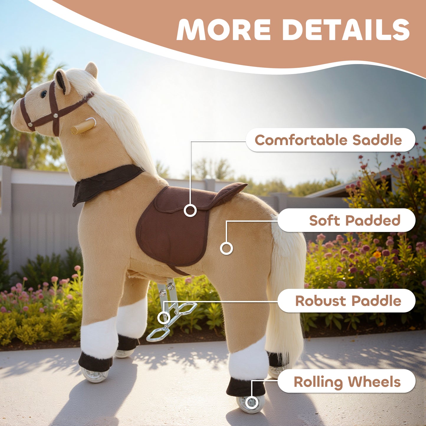 Ride on Horse, Plush Riding Pony for Ages 3-5, Walking Horse Animal with Wheels for Active Play, Brown
