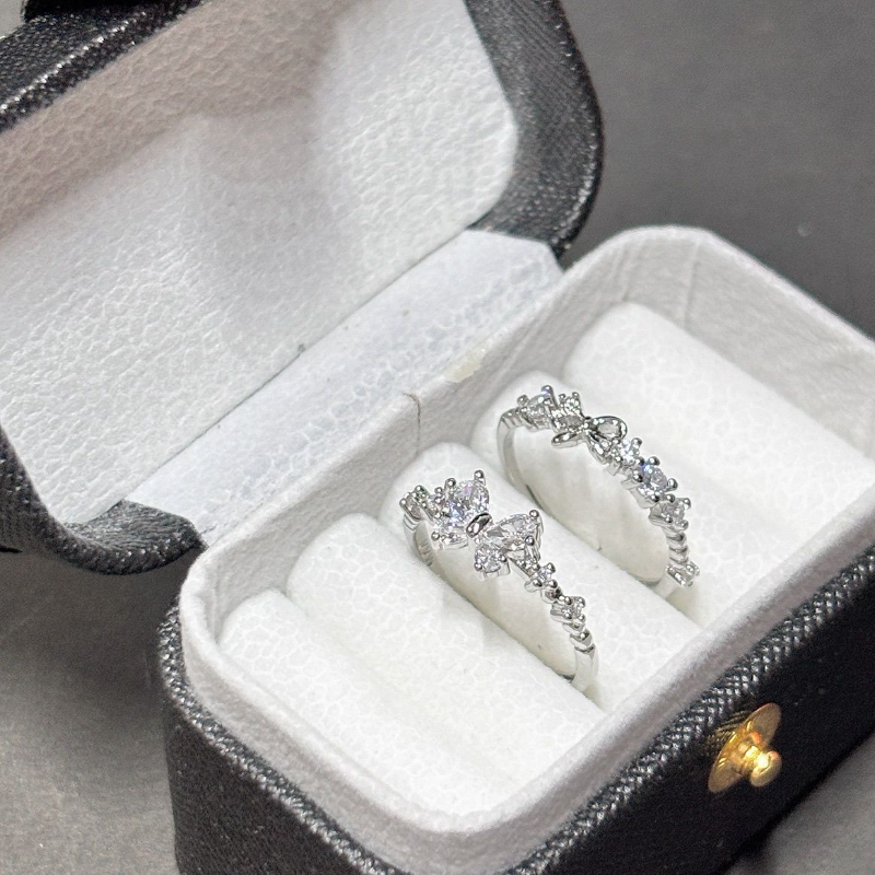 2PC  Sweetheart Bow Rings, Silver Best Friend Matching Rings, Niche Design Birthday Gift For Her