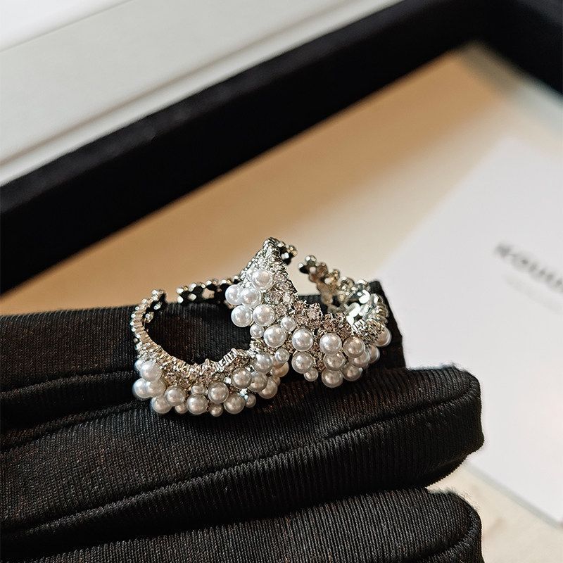 Cool And Elegant French-Style Pearl Wide Band Ring With High-End Design, Korean-Style Exquisite Adjustable Open Ring For The Index Finger