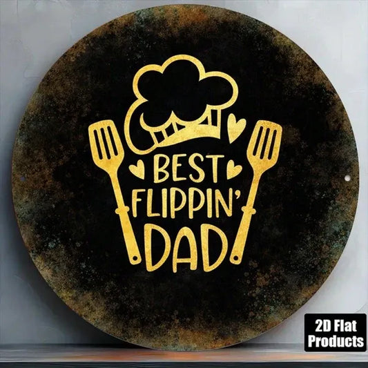 CIFbuy 1pc 2D Flat Round Sign Best Flippin Dad Retro Plaque, "Retro Plaque, 8x8in Kitchen Barbecue Decor" Decor, Father's Day Gift For Dad Garage Bar WTikTok, Tok, Temu Self-pickup Logiarics