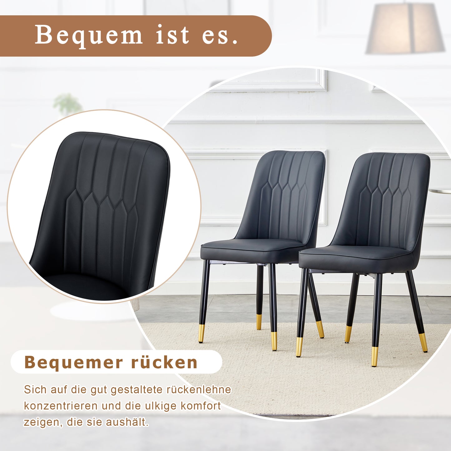 2-piece Package Chair, Modern Black Dining Chair With PU Leather Back Cushion And Black Metal Legs, Suitable For A Variety Of Scenes Such As Dining Room, Kitchen And Bedroom.