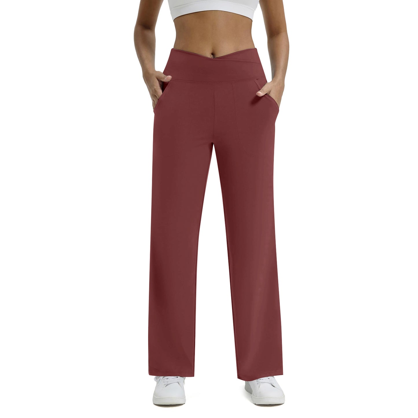 V-neck Cross-strap Pocket Fitness Yoga Seamless Casual Pants For Women