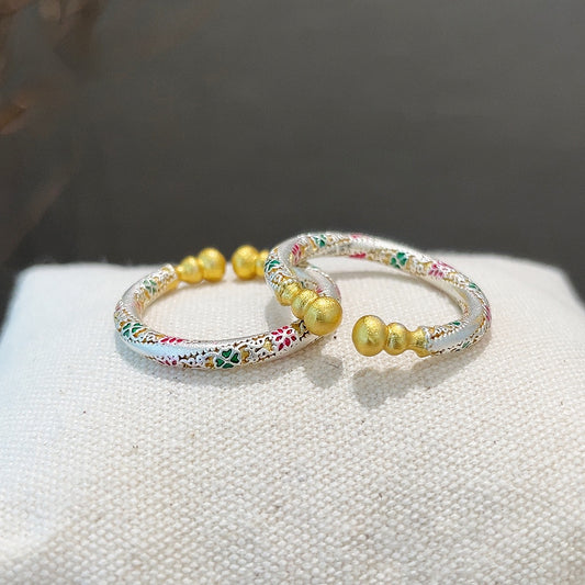 1pcs 999.9 Sterling Silver Gold-Plated Enamel Lucky Charm Ring, Minimalist Elegant Style, Ideal For Birthdays & Holiday Gifts
