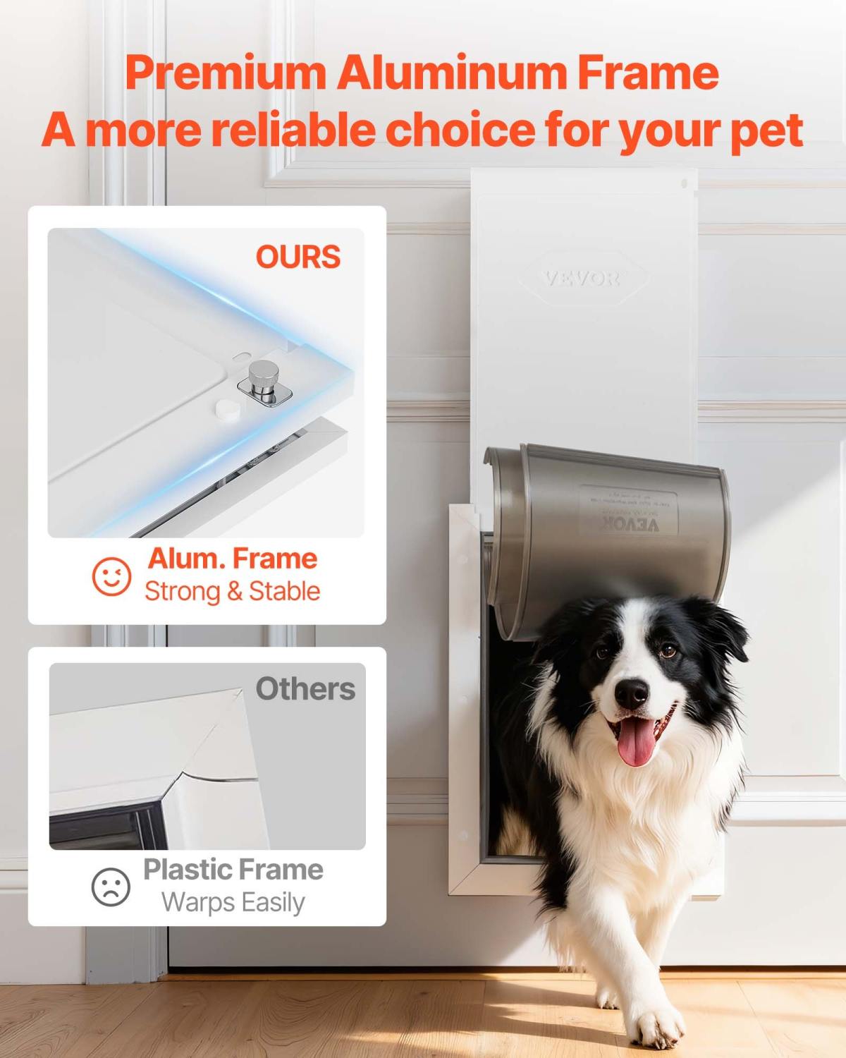 Pet Door, Large, With Double Magnetic Flaps And Metal Frame, Strong And Weatherproof Dog Door For Interior And Exterior Doors, Easy To Install, Easy In-and-Out Access For Doggies, White