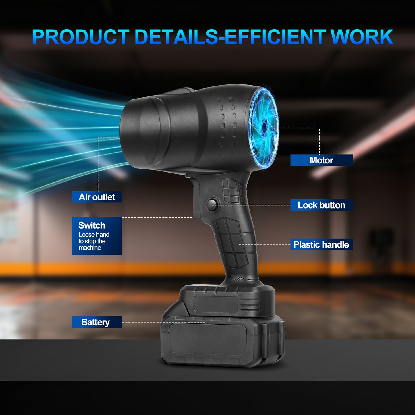 Storm Turbofan,21V Electric Portable Lightweight, 32000 RPM Adjustable Speed, Equipped With 2x1.5Ah Batteries And Fast Charger, Suitable For Lawn Care