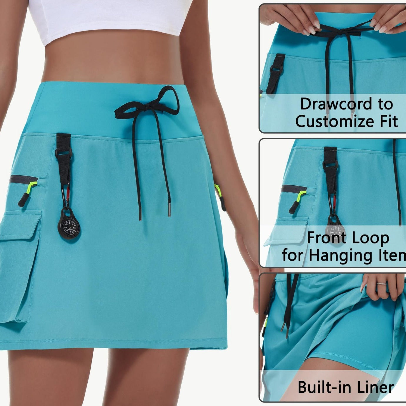 Women's 2025 New Hot-Selling Polyester Quick-Dry Tennis Skirt With Elastic Waist And Zipper Pockets