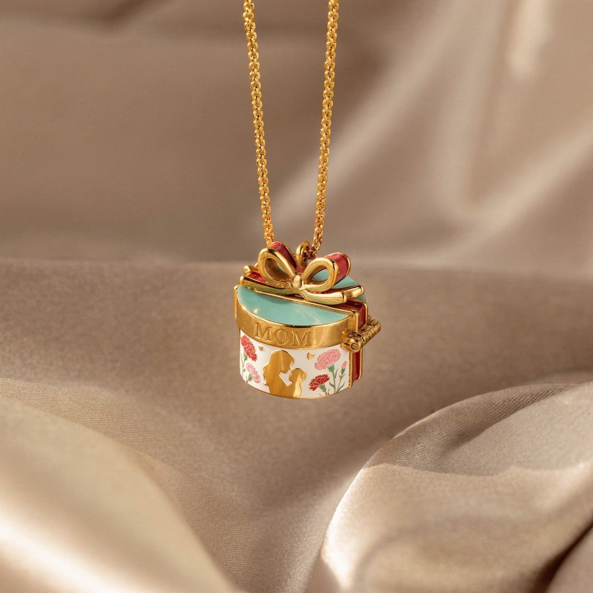 Cozy Gift Box Necklace Painted Decorative Bow