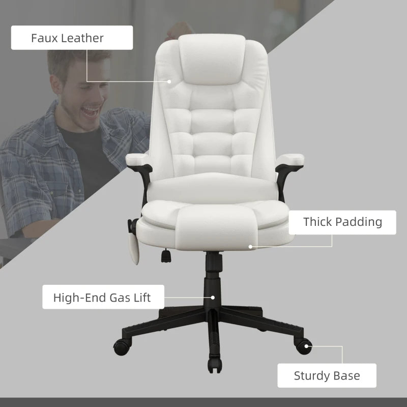 Massage Office Chair, Heated Reclining Computer Chair With 6 Vibration Points, Armrest And Remote, White