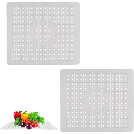 Set Of 2 Kitchen Sink Mats Made Of Rubber, 31.4 X 26 Cm, Kitchen Sink Protection  Light Grey - Rectangular