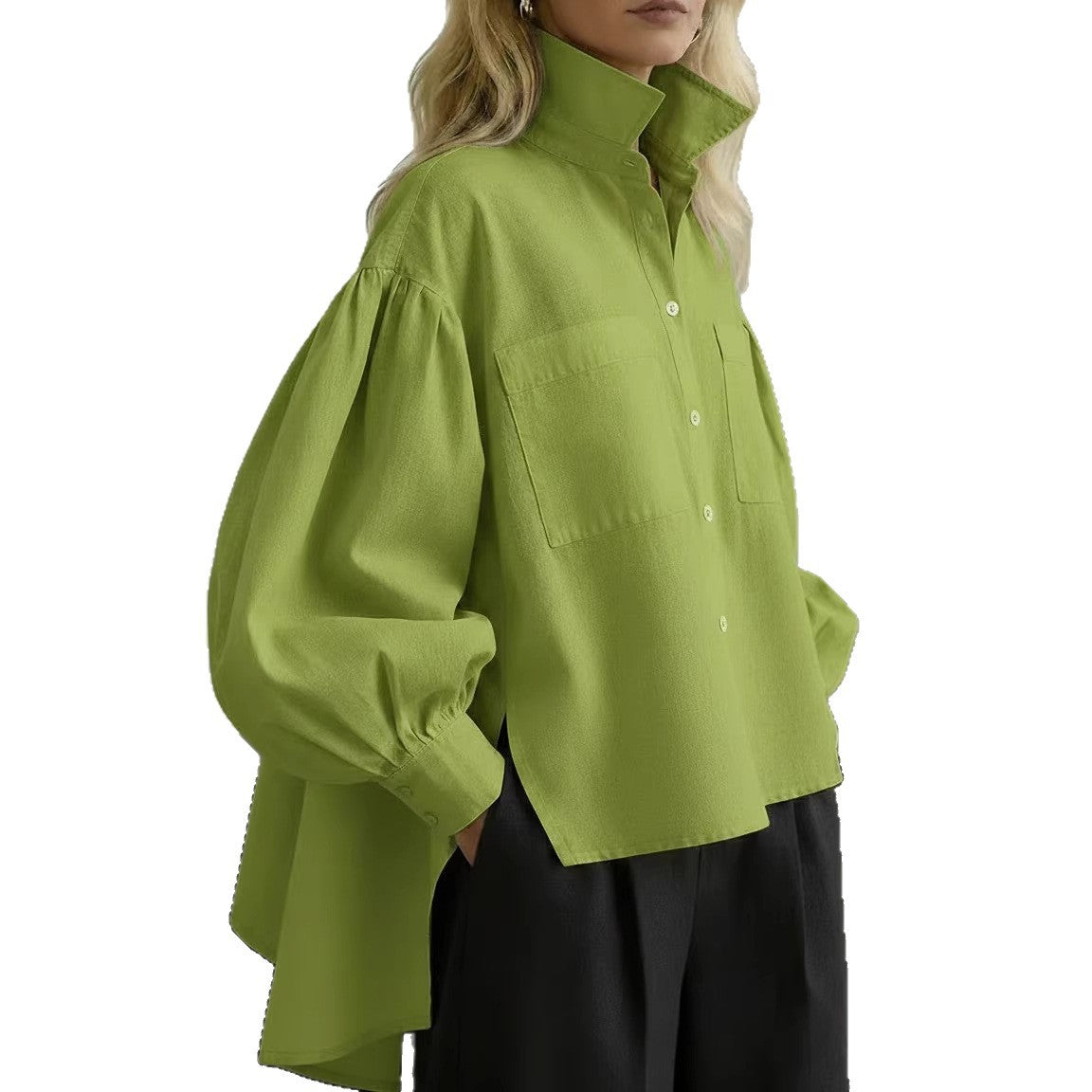 Button-down Long-sleeve Minimalist Office-style Womens Blouse