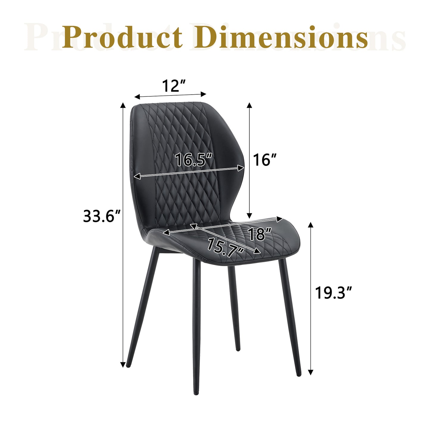 Set Of 4 Modern Light Luxury Black Diamond-quilted PU Chairs With Black Metal Legs. Suitable As Upholstered Dining Chairs With Backrests For Home Dining Rooms, Adaptable To A Wide Range Of Scenarios.