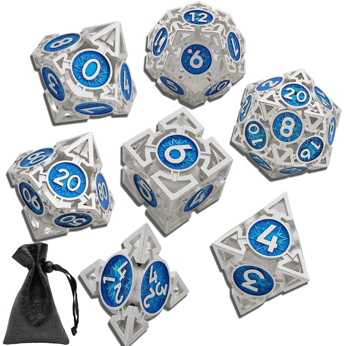 DND Metal Dice Set D20 Polyhedral Hollow D&D Dungeons And Dragons Dice Role Playing Table Games RPG MTG Pathfinder Accessories Gift With Storage Bag